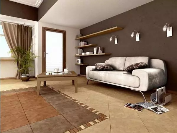 Wallpaper warna coklat di interior apartemen