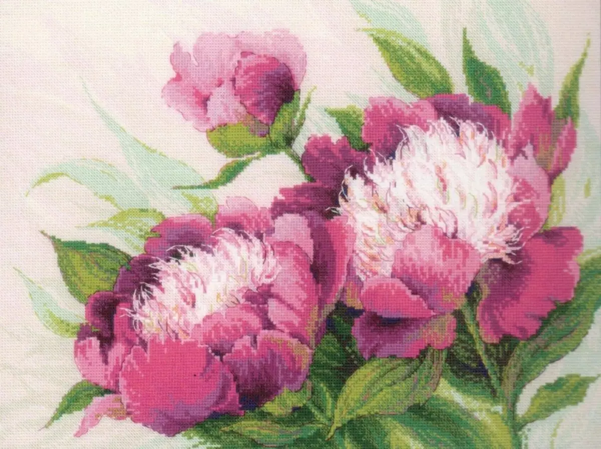 Cross-Broderi Peony: Scheman och uppsättning för broderi, gratis nedladdning, vas och foto, riolis bukett, vilket betyder