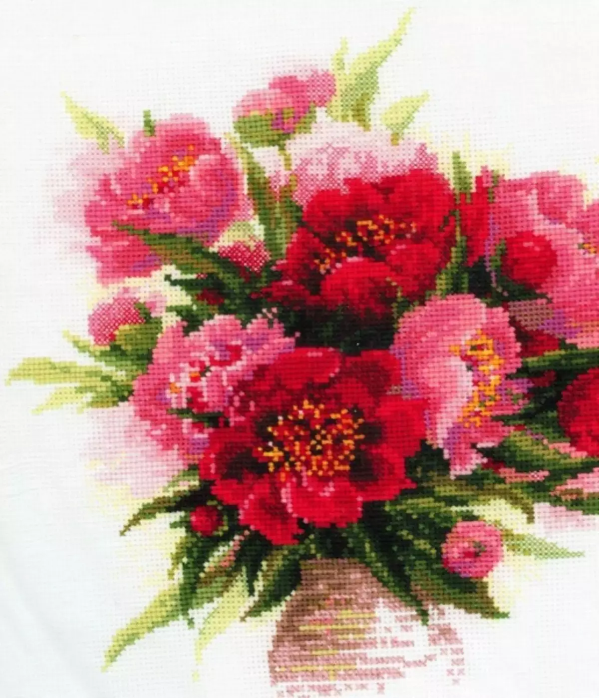 Cross-Embroidery Peony: Skim dan Set untuk Sulaman, Muat Turun Percuma, Vas dan Foto, Riolis Bouquet, Maksudnya