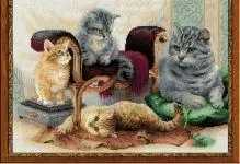 Cross Stitch Cats: British Cats, Tag Sets, Redhead and Black Pictures, Photo Moon Lazy Cat