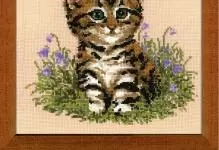 Cross Stitch Cats: Britaj katoj, tegmentaj aroj, ruĝhara kaj nigraj bildoj, foto luno mallaborema kato