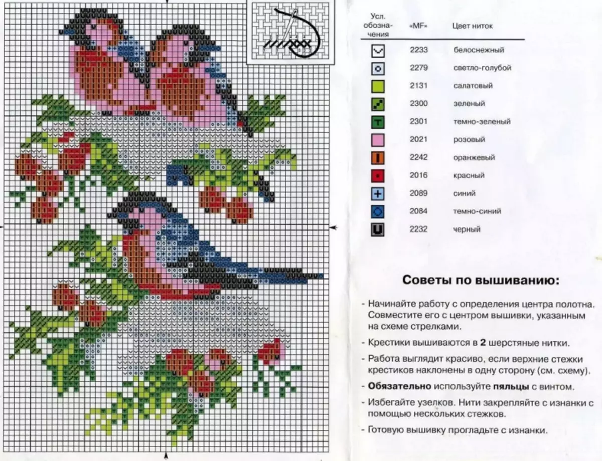 Ptačí výšivky Cross Schemes: Zdarma Firebird na větvi, soupravy s květinami štěstí, černé a bílé Download