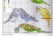 Birds Embreoidery Cross: Freates Fire Freebird li ser şaxê, bi kulîlkên bextewariyê, dakêşana reş û spî re dike
