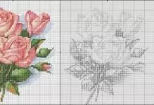 Cross-stitch Roses սխեմաներ. Ազատ սկսնակների համար, թեյի ծաղկամանի մեջ, ծաղկեփնջով զամբյուղում, սպիտակ ներբեռնում, դեղին