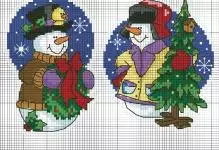 Ordning af det nye års krydsbroderi: hane og legetøj, små miniaturer, støvler og motiver, julemanden på juletræet