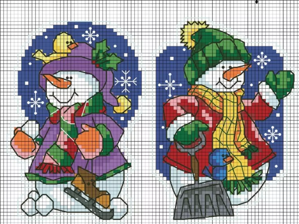 طرح گلدوزی صلیب سال نو: خروس و اسباب بازی، مینیاتوری های کوچک، چکمه ها و نقوش، بابا نوئل در درخت کریسمس