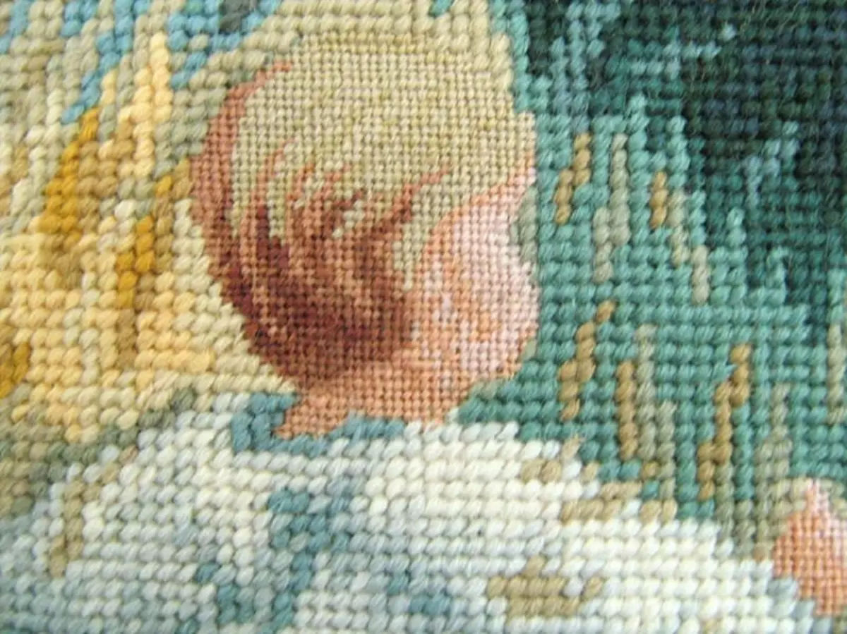 Tapestry sa cross-stitch: panapton nga stroke, dagkong mga gidak-on, lever ug diagram alang sa libre, riolis