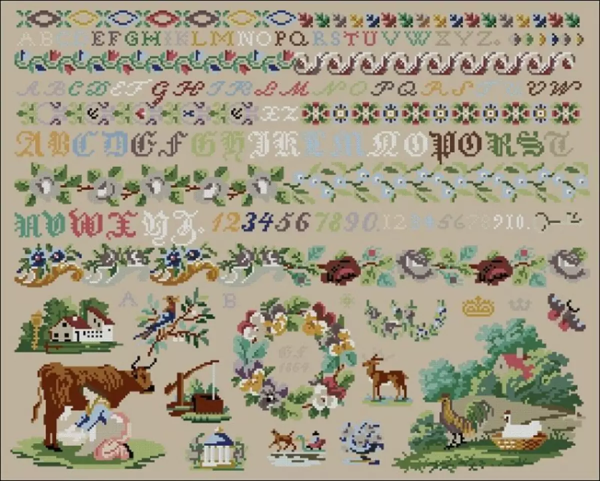 Embroidery Cross Scheme: Wit stoorkamer, foto van 'n sneeuman, vos en bullfinch, vinnig in pm, hoe om cool te doen