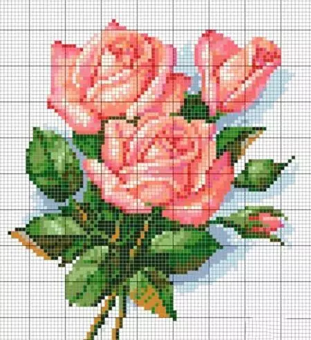 Rose Cross EMBROIDERY: Sets yn in koer, wite boeket yn in faas, famke foar begjinners, triptyk en flinters