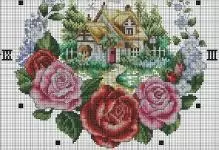 Rose Cross EMBROIDERY: Sets yn in koer, wite boeket yn in faas, famke foar begjinners, triptyk en flinters