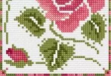 Rose Cross EMBROIDERY: Sets yn in koer, wite boeket yn in faas, famke foar begjinners, triptyk en flinters