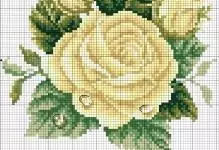 Rose Cross EMBROIDERY: Sets yn in koer, wite boeket yn in faas, famke foar begjinners, triptyk en flinters