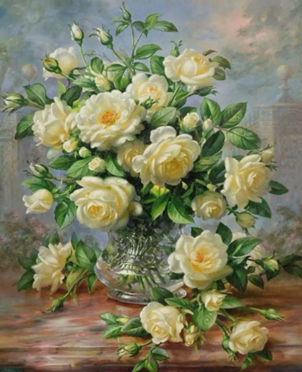Rose Cross abroiderry: Seti i totonu o se ato, paepae bouquet i se vase, teine ​​mo amata, triptych ma pepe