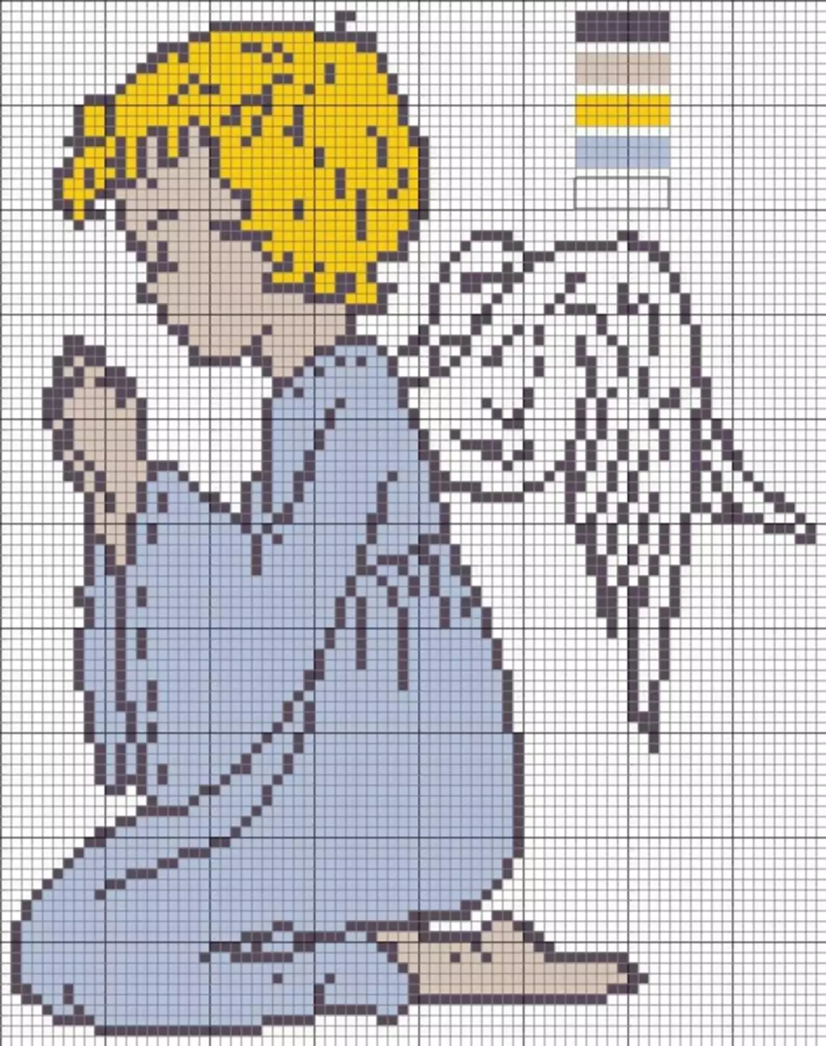 Cross-izšūšanas eņģeļi: shēmas no krusta no eņģeļu gaismas, noteikt izšuvumiem, kā izšūt turētāju