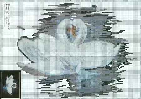 Swan Cross Stitch Patterns: Swan par gratis, sort loyalitet over for dammen, pigen og sæt, prin
