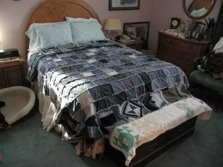 청바지의 패치 워크 : 오래된 청바지 bedspread 및 담요, 아이디어, 마스터 클래스, 가방 당신 자신, 사진, 비디오 지침
