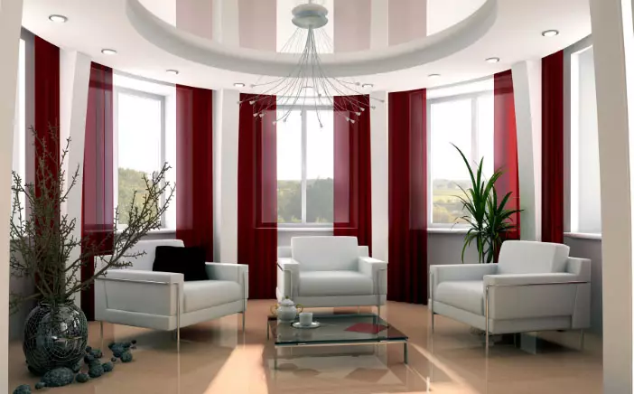 Kies jou ontwerpgordyne op drie vensters in die kamer!