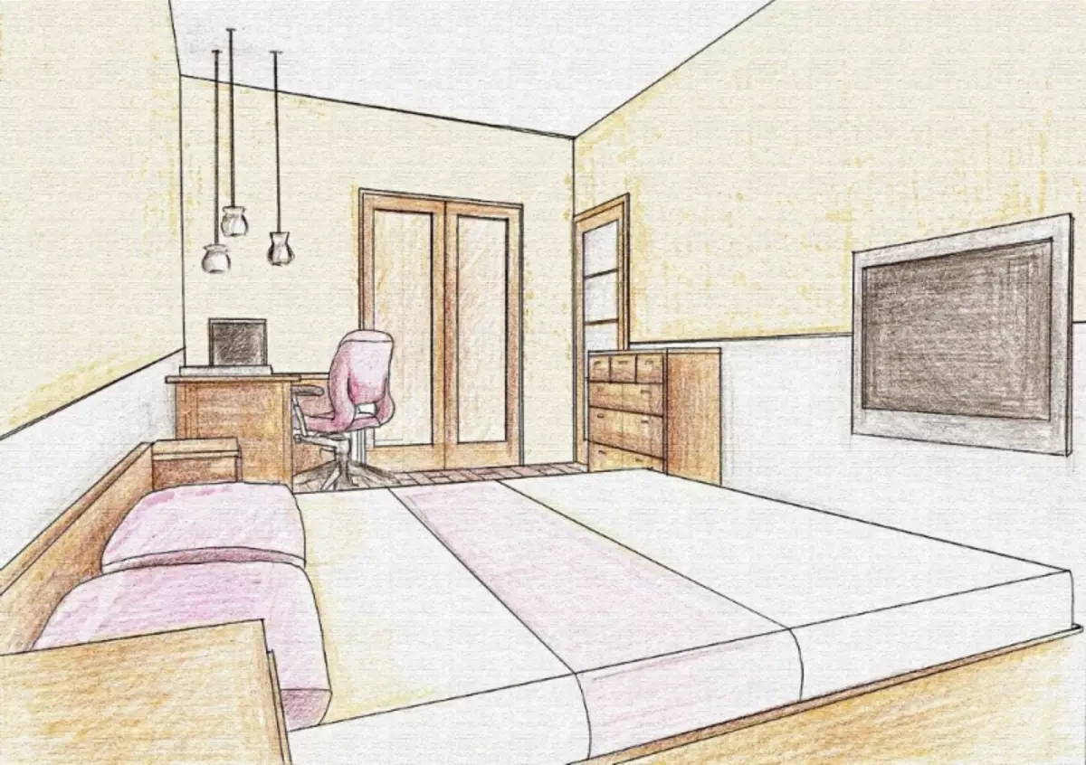 Dizajn spavaće sobe u nekoj seoskoj kući: Izgled, rasvjeta, dekor (foto)
