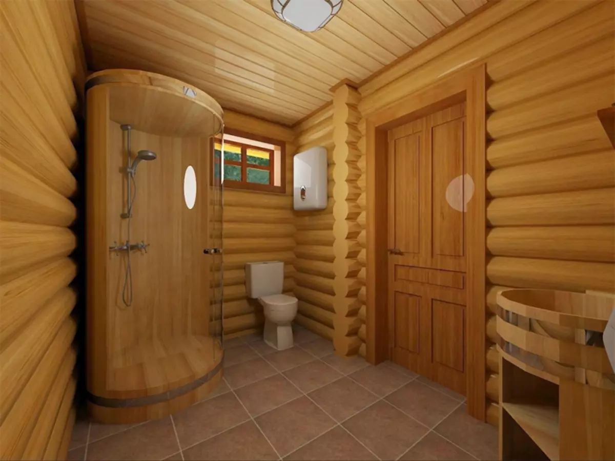 Cabina de ducha nunha casa de madeira