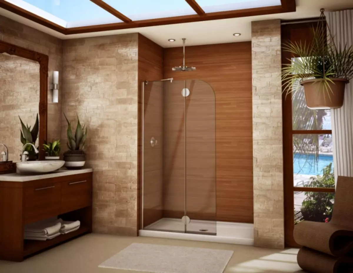 Shower cabin in a wooden house