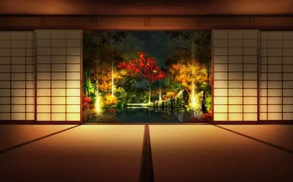 იაპონიის სტილის ფონი ოთახის კედლებზე