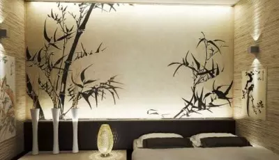 Japanese style wallpapers on the walls of the room
