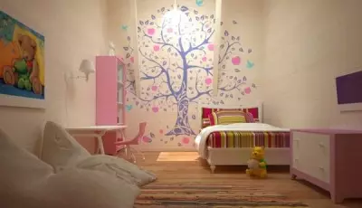 Fons de pantalla de color beix a la sala dels nens
