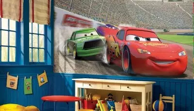दीवार पर कारों के साथ दीवार भित्तिचित्र