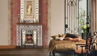 Wall mural with fireplace on the wall