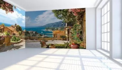 Wallpaper foto sudut untuk dua dinding