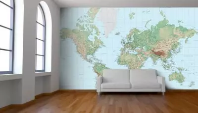 Wallpaper dalam bentuk peta dunia di dalam bilik
