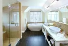 Musta parketti: tumma lattia sisustuksessa, valokuva blondi seinät, keittiö laminaatti ja makuuhuoneen muotoilu, ruskeat ja valkoiset huonekalut