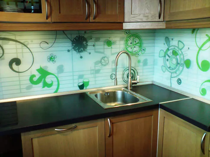 PVC-paneler til køkken: Foto Afslutninger i køkkenet med vægpaneler, grøn, videoinstallation