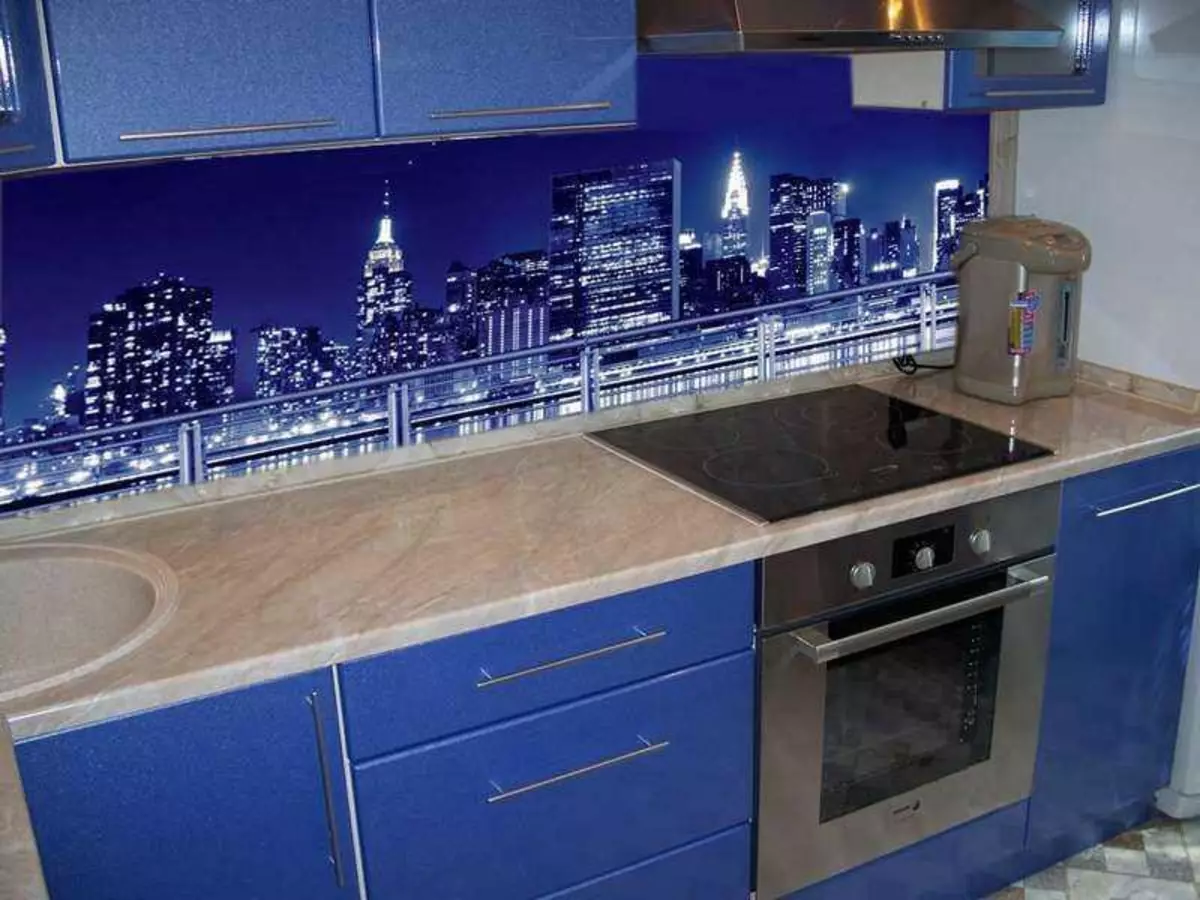 Стеновая панель на синюю кухню