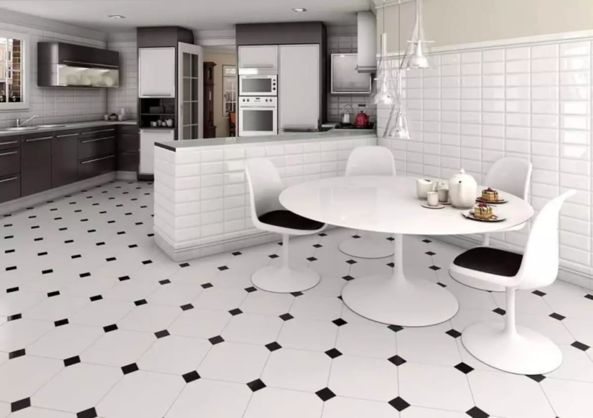 Baltos plytelės virtuvei: kokia geresnė išvaizda, po plyta, prijuostės nuotraukos, juodos baltos spalvos, blizgios keramikos, lauko, plytelių, vaizdo