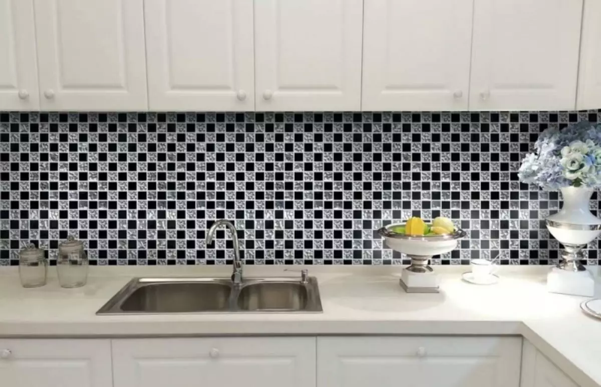 Ubin kanggo apron ka dapur Mosaic: Poto, ulasan, Mosai, Ceramic, Video
