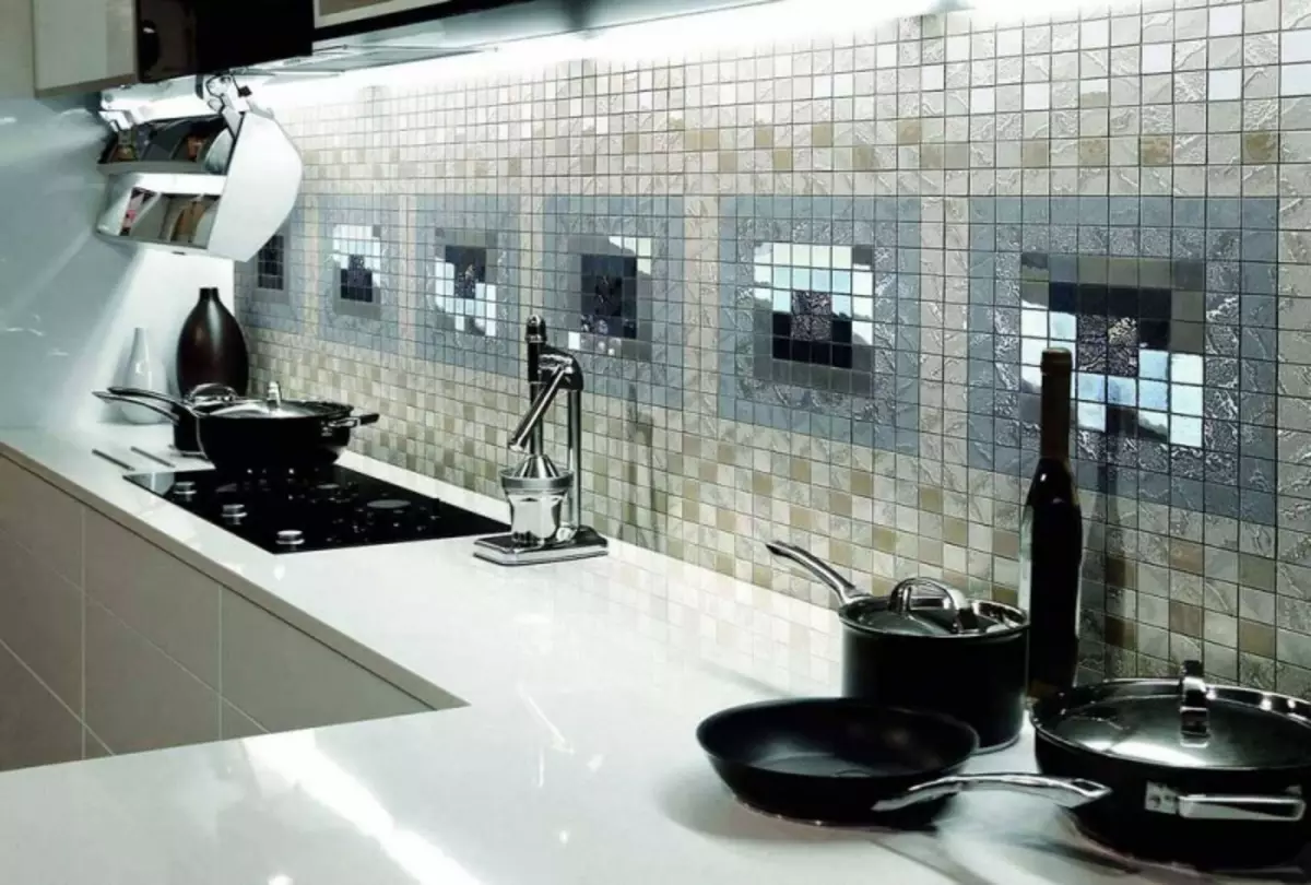 Ubin kanggo apron ka dapur Mosaic: Poto, ulasan, Mosai, Ceramic, Video