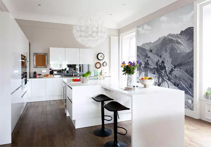 廚房的壁紙：如何選擇尺寸是什麼，圖紙，景觀