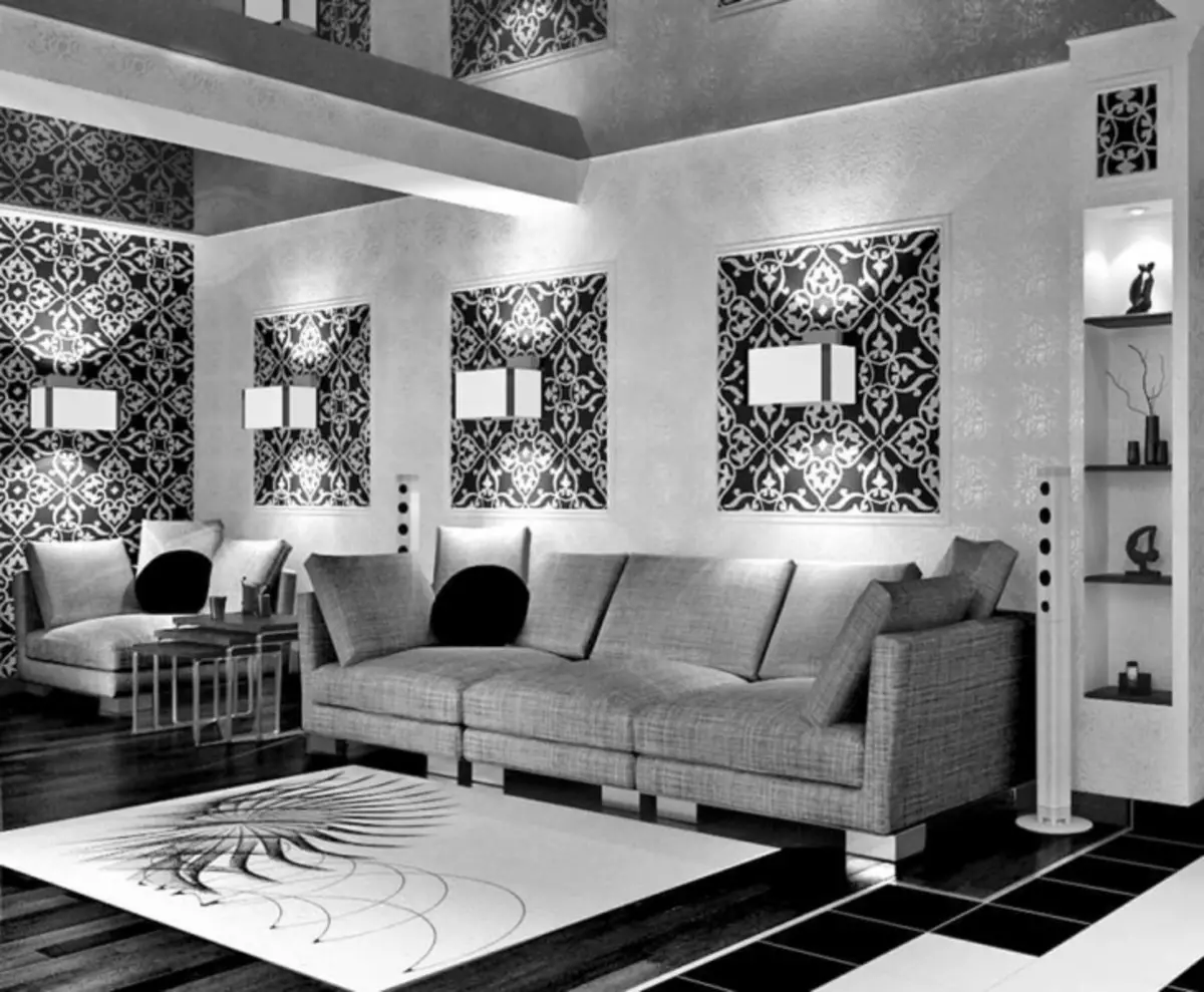 Black White Wallpaper: Foto en el interior, fondo negro, blanco con patrón negro, negro con patrón blanco, dorado con flores, venres negro, video