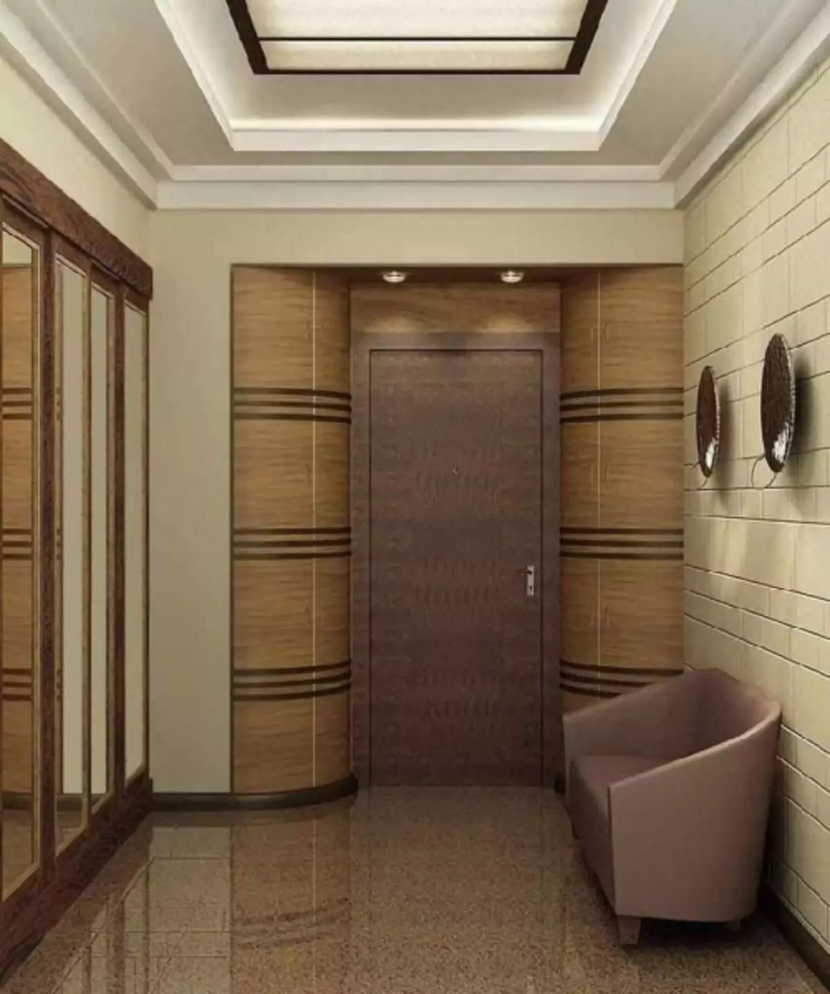 在公寓的走廊裡的壁紙照片：石頭整理，用於小狹窄的走廊，選擇，在Khrushchev中選擇液體，為走廊的大廳，視頻