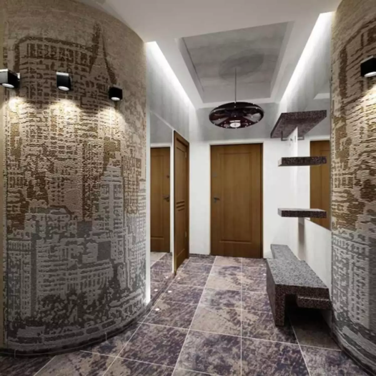 Bakgrunn i en korridor i leiligheten Foto: Stone Etterbehandling, for en liten smal korridor, som velger, væske i Khrusjtsjov, for hallen på gangen, video