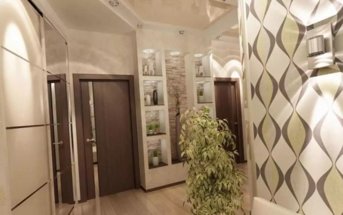 Tapeta w korytarzu w apartamencie Zdjęcie: Kamień wykończenie, dla małego wąskiego korytarza, który wybiera, płynna w Chruszczowym, dla sal korytarza, wideo