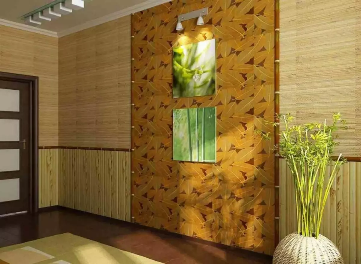 Wallpaper bambu: foto di interior, wallpaper di bawah bambu, dengan pola, video, cara merekatkan basis tisu, untuk apa, menempel