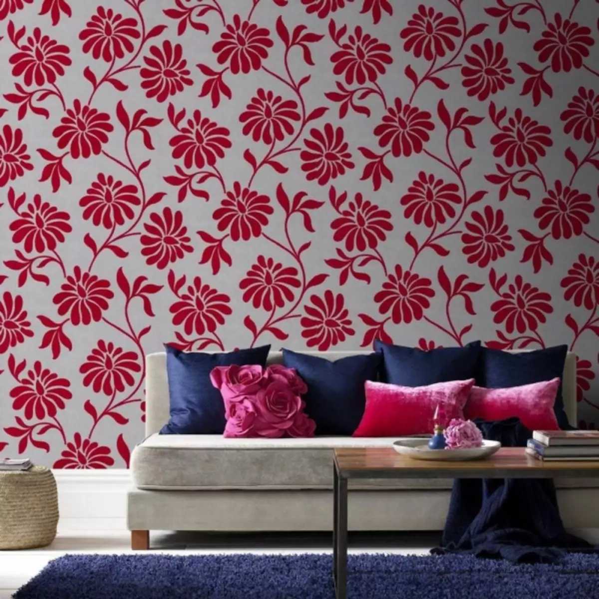 꽃과 벽지 : 인테리어, 벽, 큰 양귀비, 장미, 사소한 꽃다발, 화이트 모란, 3D 빨간색과 분홍색, 수채화, 비디오