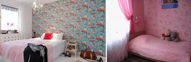Wallpaper mei blommen: Foto yn 'e ynterieur, blommen oan' e muorre, grutte papiners, roazen, lytse boeketten, wite peonies, 3D read en roze, akwarel, fideo