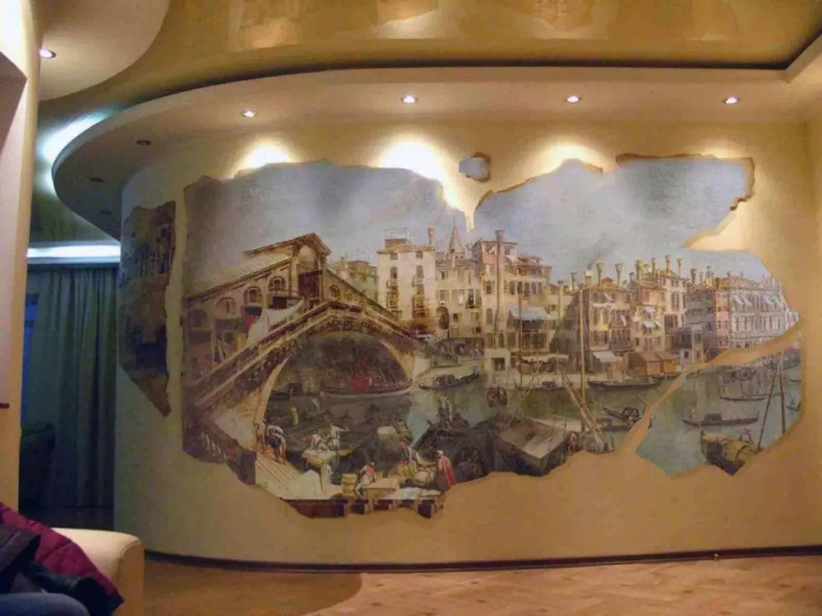 Murals wallpaper fuq il-ħajt: ritratt fl-intern, taħt il-murali għall-kċina, dak li jagħżlu, mingħajr saldatura fid-dar, Phlizelin, moda bl-effett ta 'frescoes, video