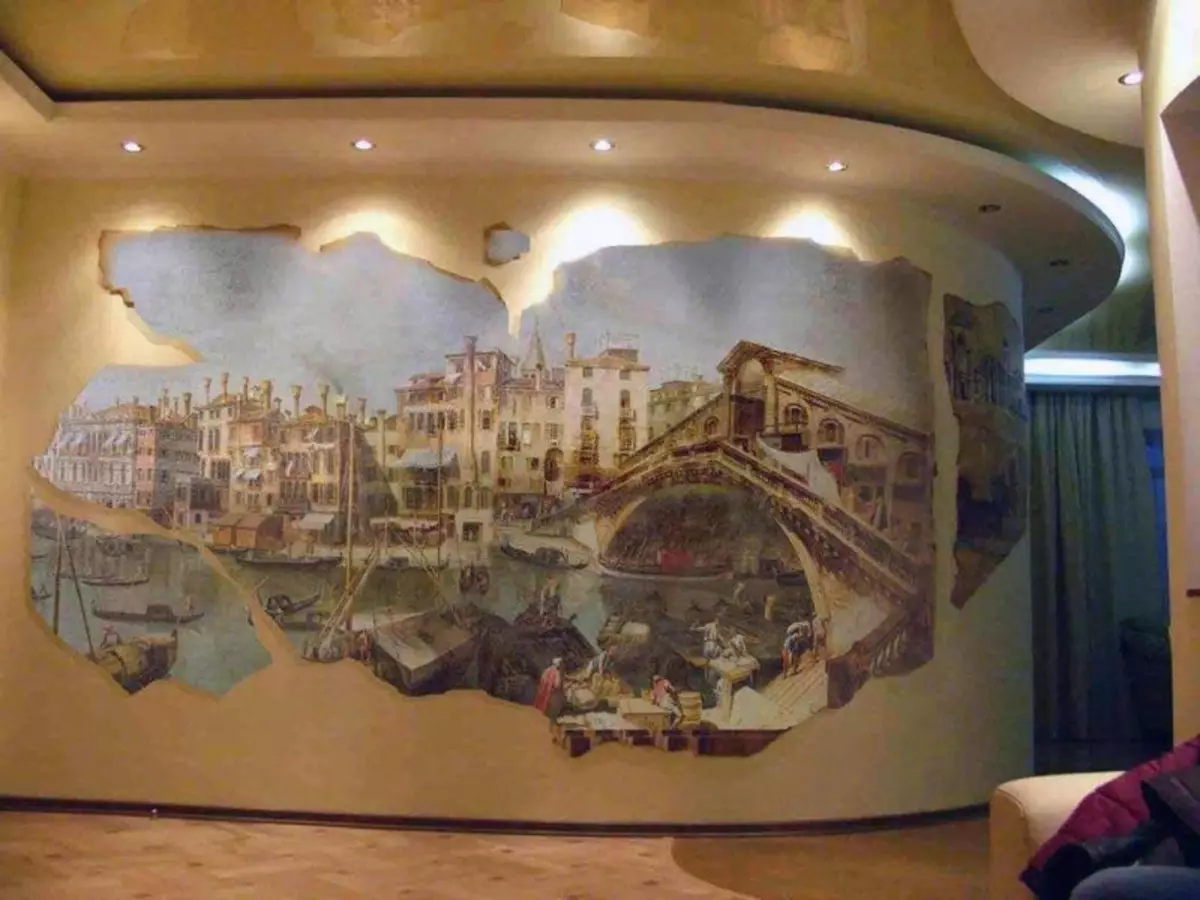 Murals wallpaper fuq il-ħajt: ritratt fl-intern, taħt il-murali għall-kċina, dak li jagħżlu, mingħajr saldatura fid-dar, Phlizelin, moda bl-effett ta 'frescoes, video