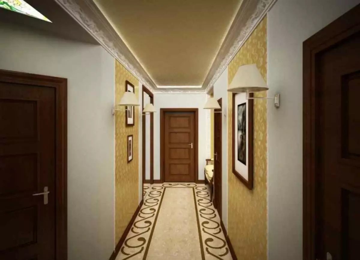 Wallpaper di lorong di bawah pintu gelap Foto: perekat diri cerah, Oak yang diputihkan, apa yang harus dipilih, menggabungkan pintu dan wallpaper, yang pertama terpaku, video