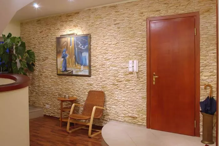 Etterbehandling hall med dekorative stein og tapet Foto: Bakgrunn for stein, murstein, video