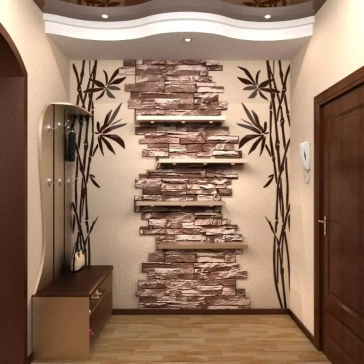 Finishing hallway with decorative stone and wallpaper photo: wallpaper for stone, bricks, video